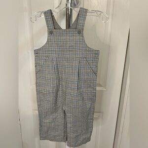 Janie and Jack Blue Gray Plaid Flannel Overalls 6-12 months NWT Penguin Snow